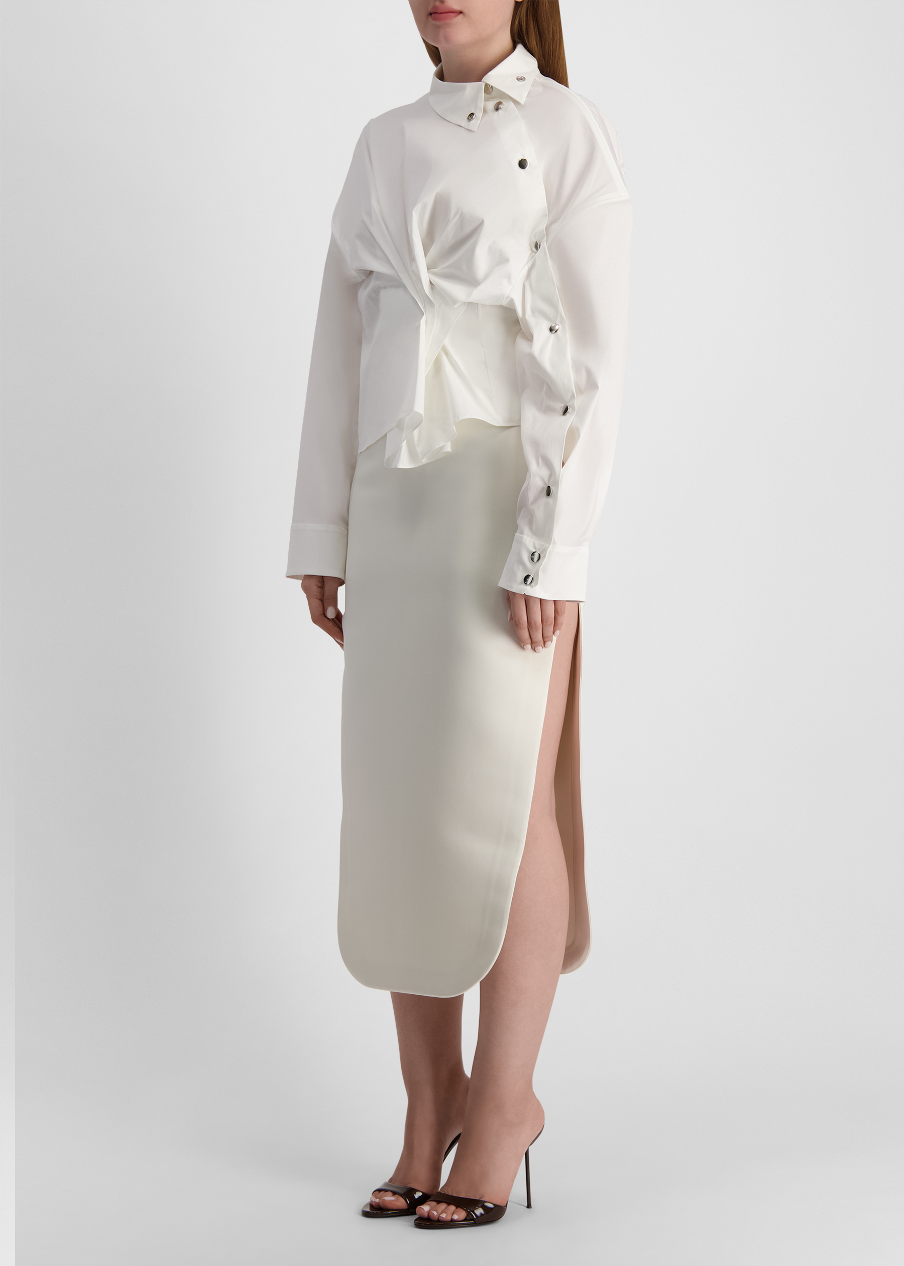 White stud-embellished stretch-cotton top