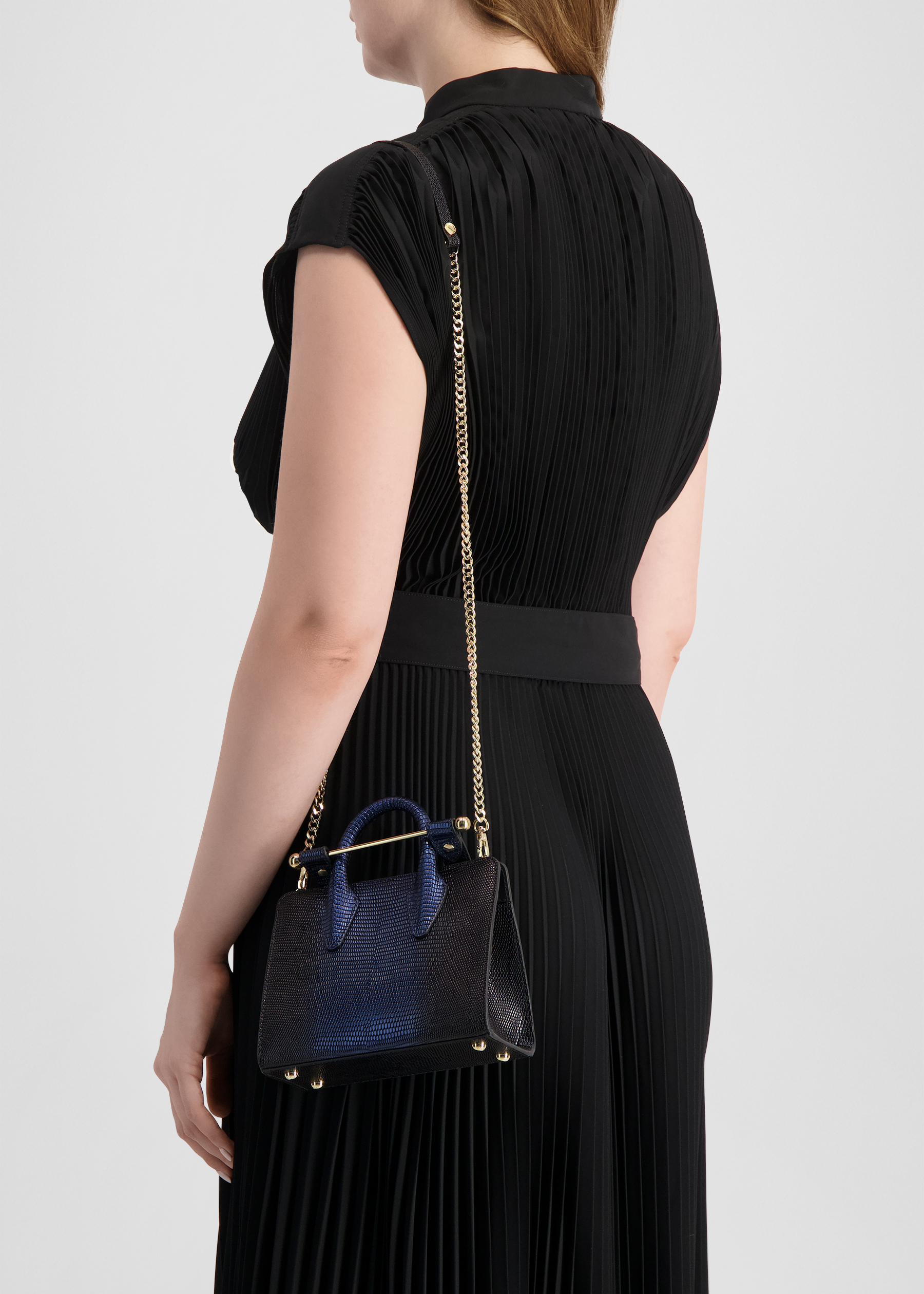 Nano blue lizard-embossed leather tote